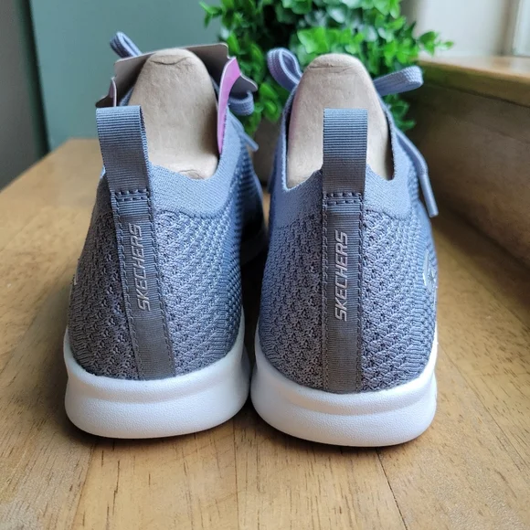 Skechers Faux Lace Stretch Knit Slip-On Sneakers | Outplay | Slate | 9.5 - Picture 8 of 9